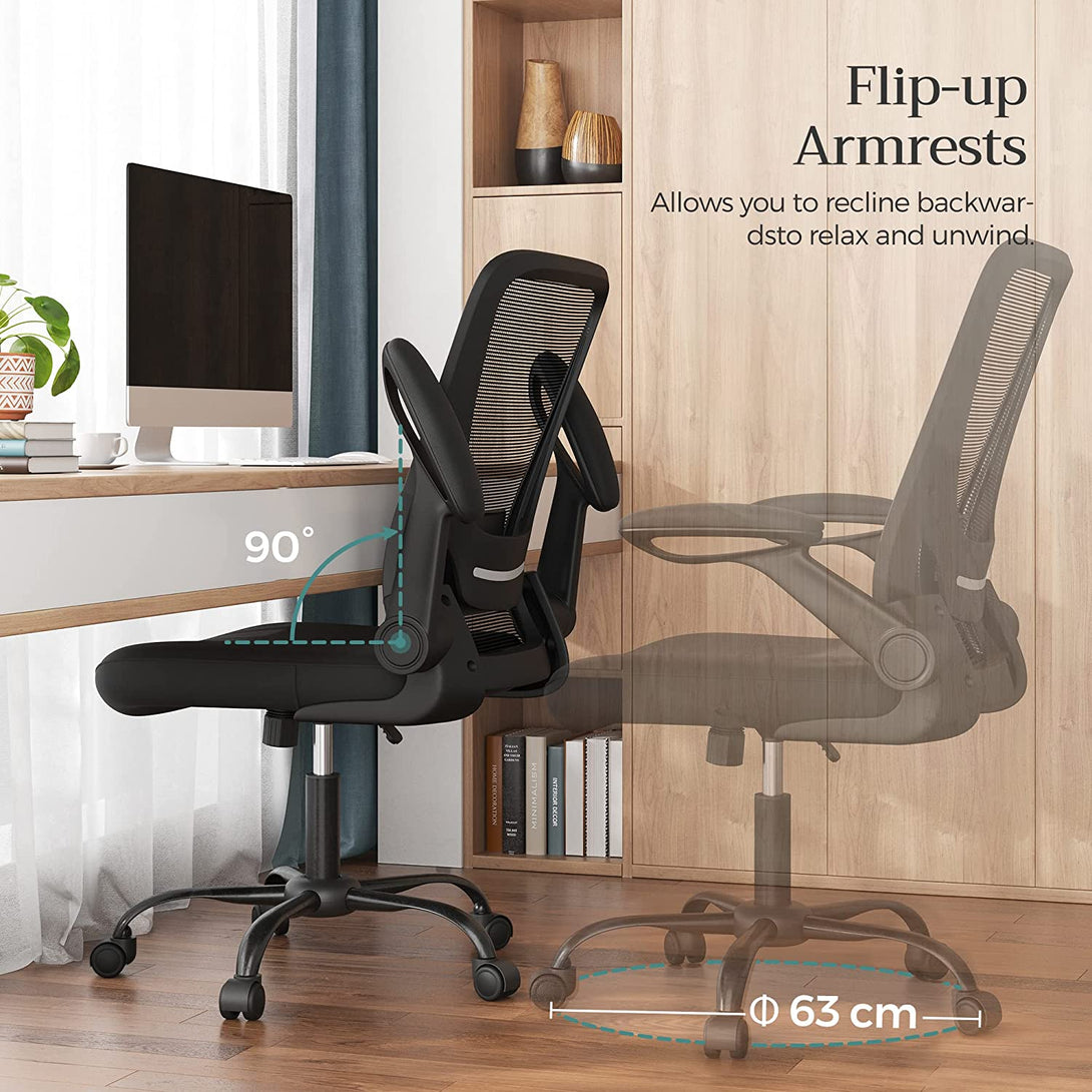 Irodai szék összecsukható karfákkal, ergonomikus számítógépes szék, fekete-VASBÚTOR