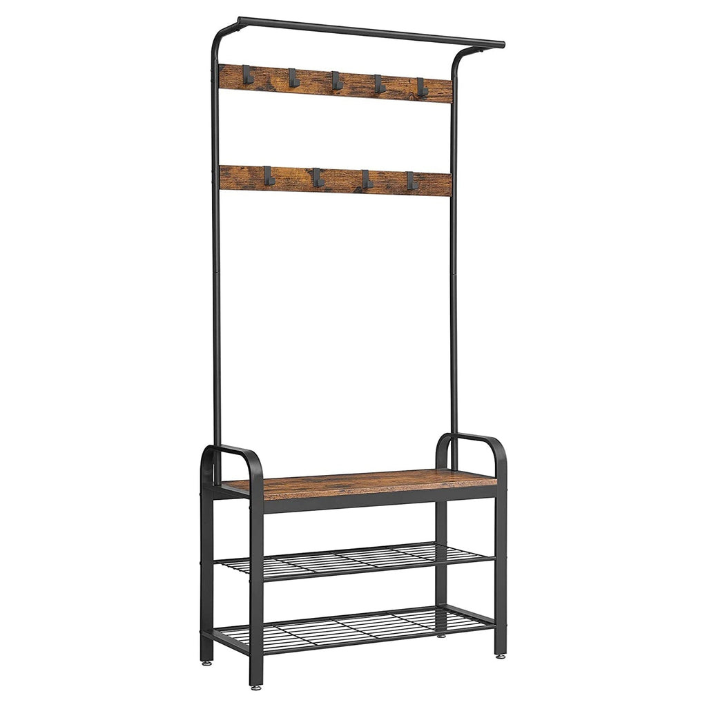 Kabáttartó, előszobafal cipőtartóval, 84 x 183 x 33,7 cm, rusztikus barna-VASBÚTOR