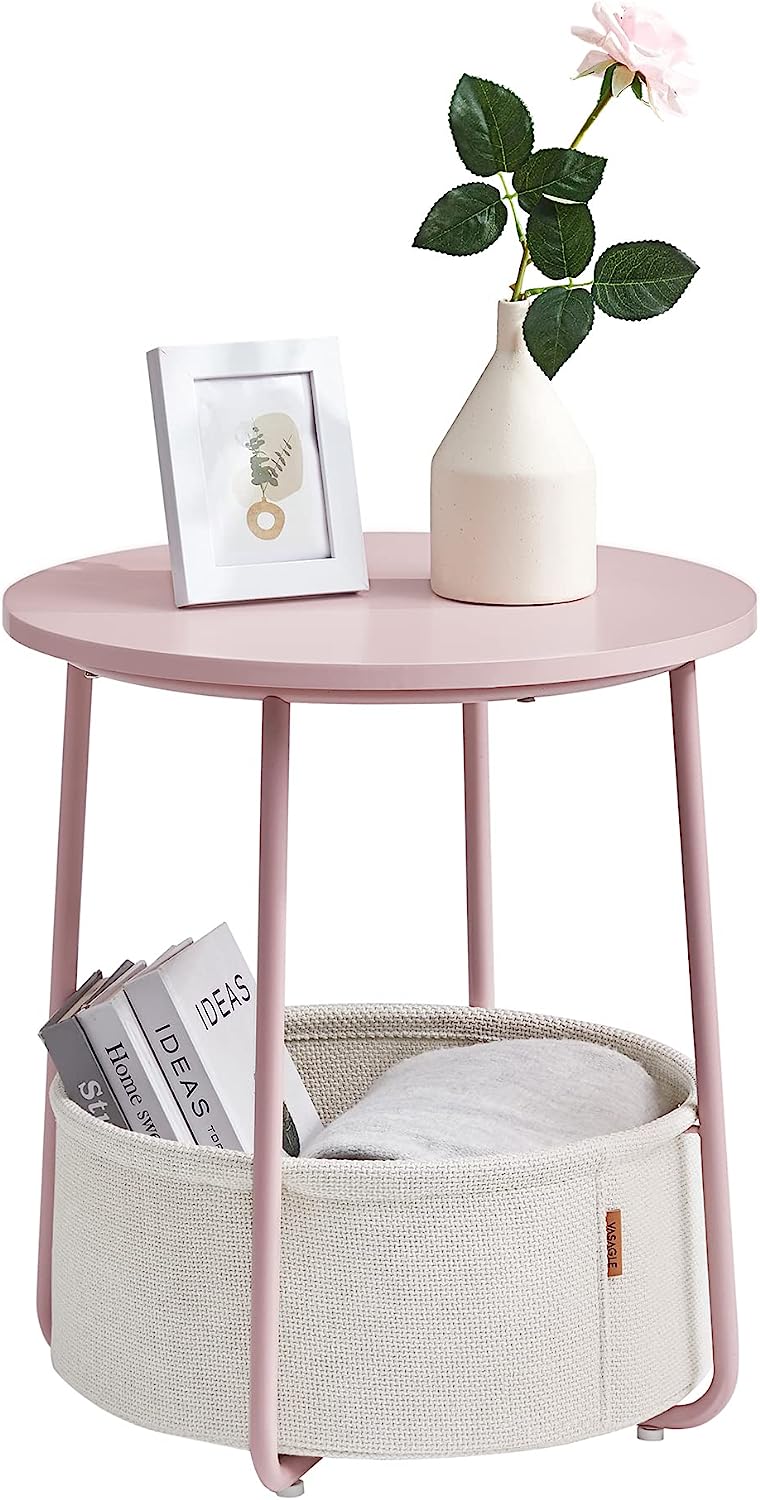 Kerek asztal, kis dohányzóasztal, pasztell rózsaszín-fehér-VASBÚTOR
