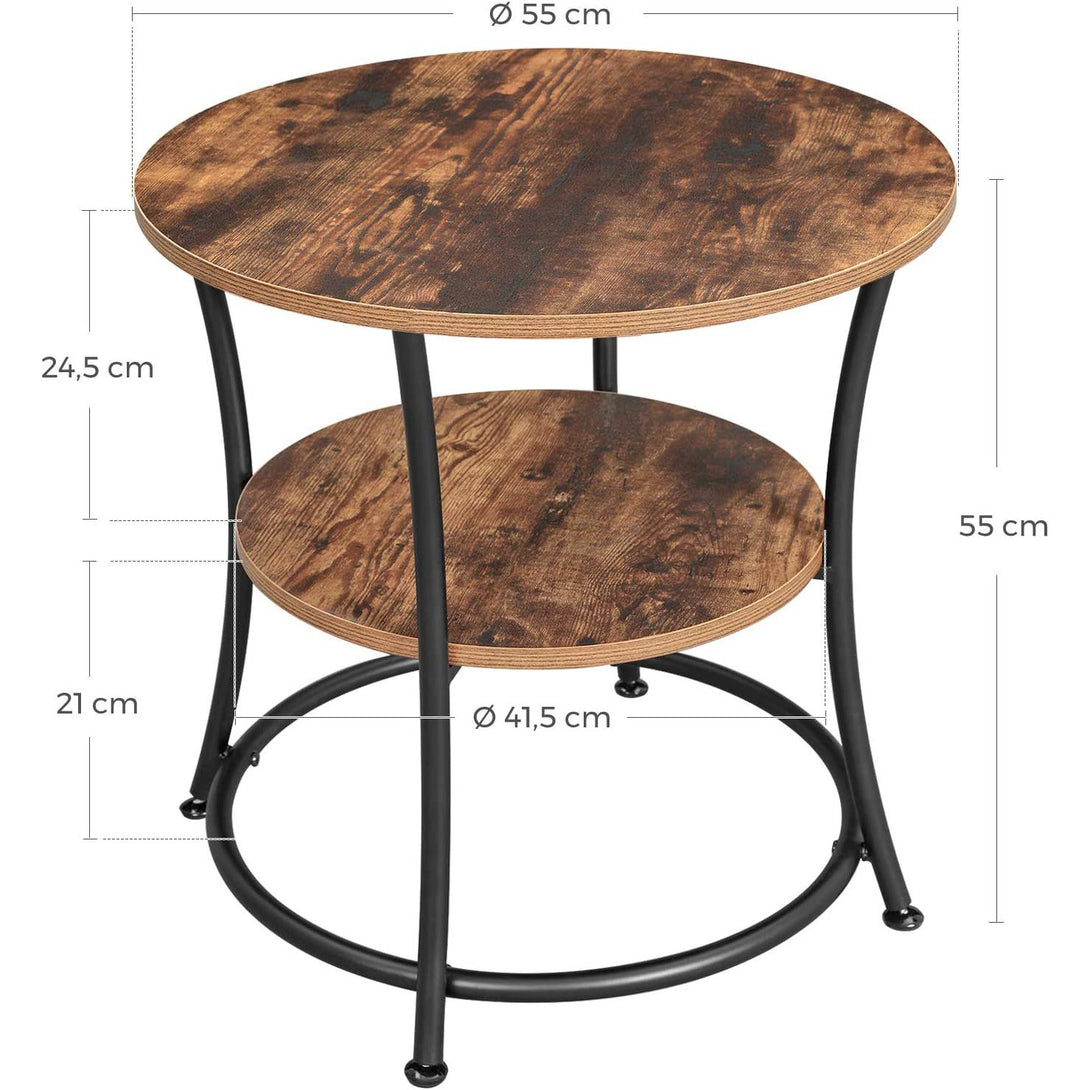 Kerek oldalsó asztal 2 polccal, kis dohányzóasztal 55 x 55 cm -outlet-VASBÚTOR