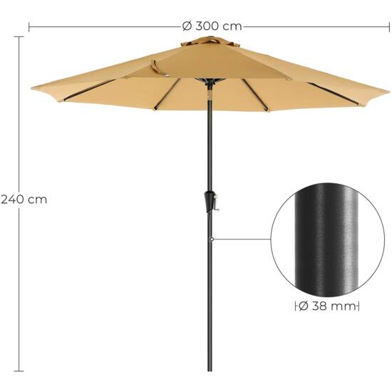 Kerti napernyő, UPF 50+, napernyő, 30°-ban dönthető, 3 m, taupe-VASBÚTOR