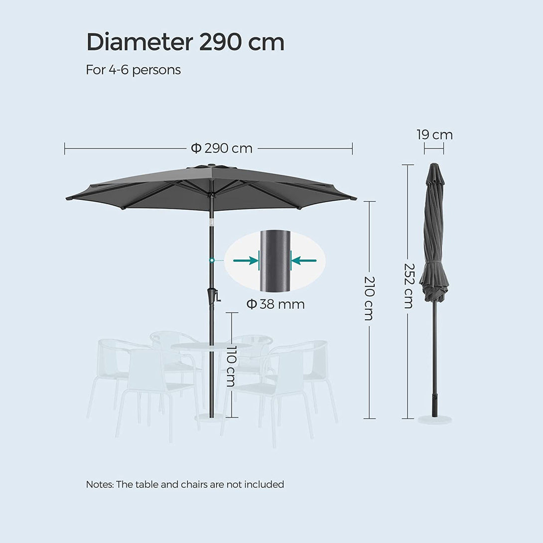 Kerti napernyő, kültéri napernyő 30°-ban dönthető, szürke-VASBÚTOR