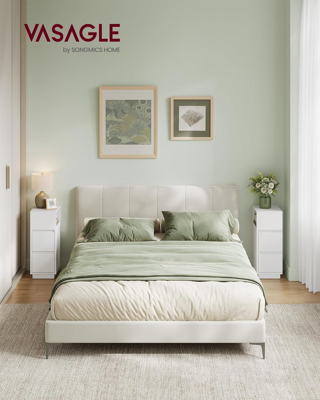 Keskeny éjjeliszekrények, 2 darabos szett,2 fiókkal balra vagy jobbra szerelhető, felhő fehér-VASBÚTOR