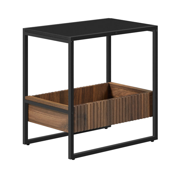 Kis asztal, fekete és diófa rekesszel acél kerettel, 55x35x55cmRusztikus barna/ Fekekte-VASBÚTOR