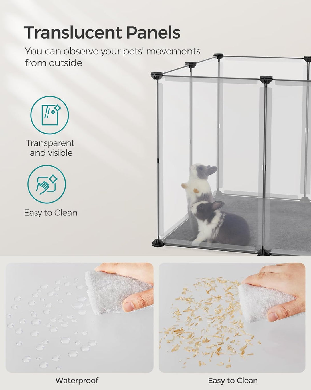Kisállat járóka padlóval, DIY műanyag ketrec, fehér-VASBÚTOR