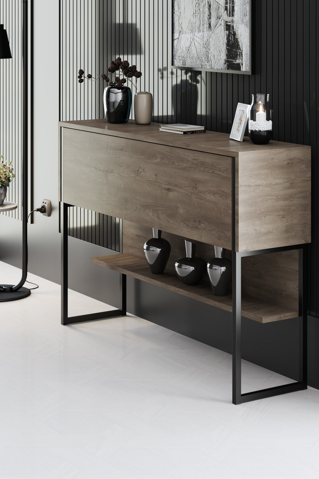 Komód Luxe - Black, Walnut-VASBÚTOR
