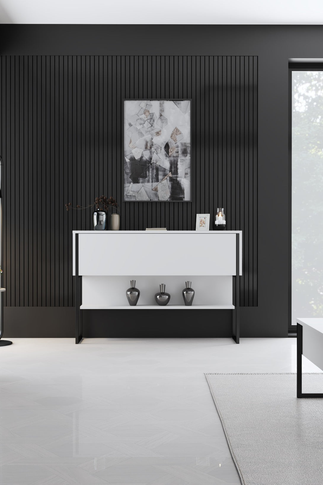 Komód Luxe - Black, White-VASBÚTOR