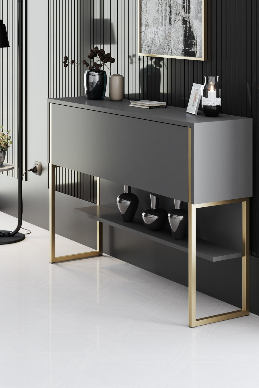 Komód Luxe - Gold, Anthracite-VASBÚTOR