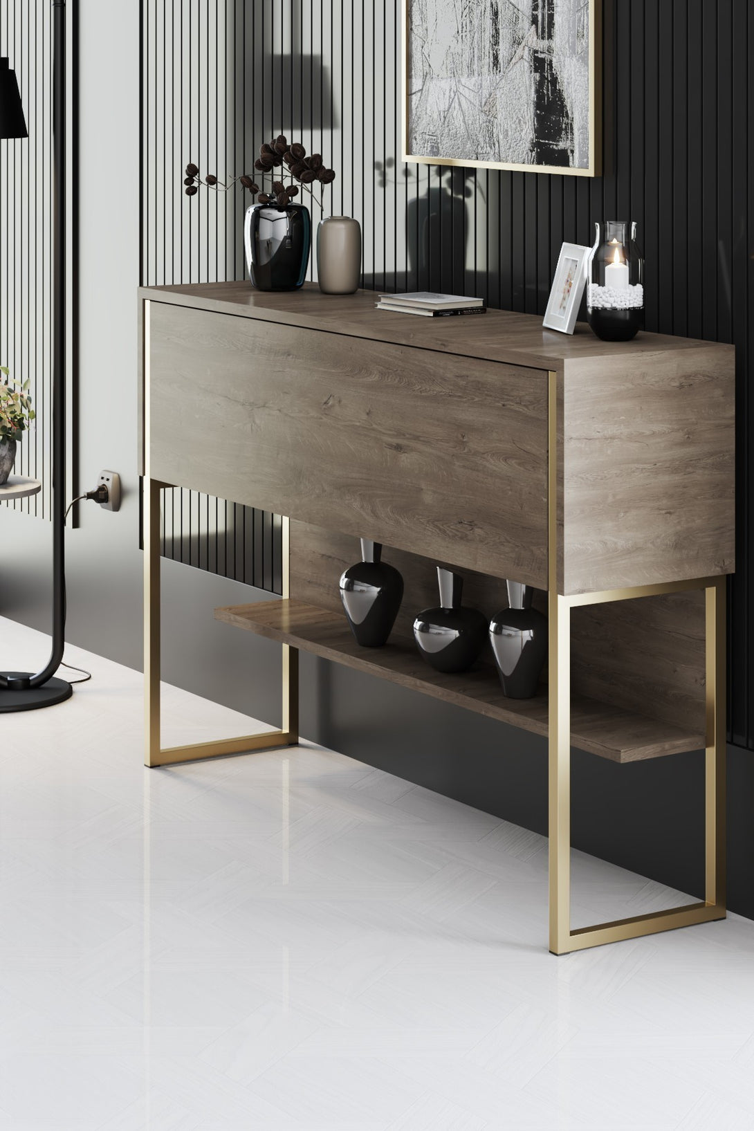 Komód Luxe - Gold, Walnut-VASBÚTOR