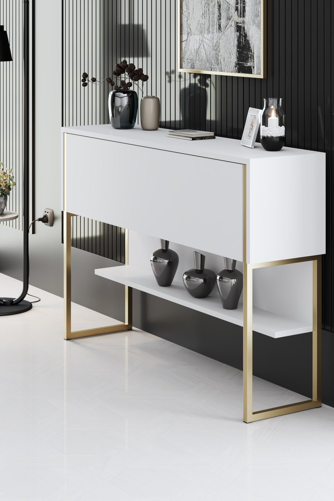 Komód Luxe - Gold, White-VASBÚTOR