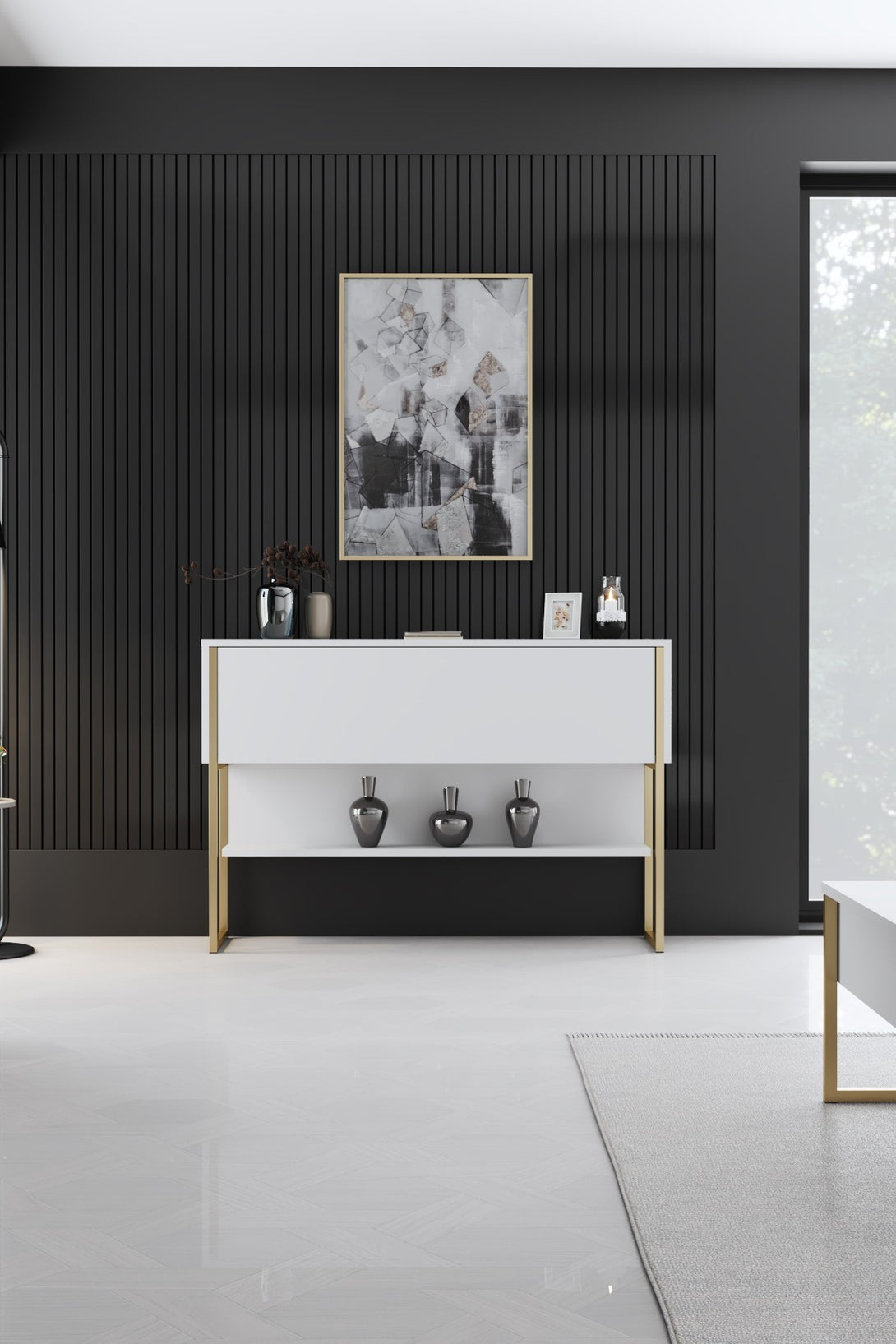 Komód Luxe - Gold, White-VASBÚTOR