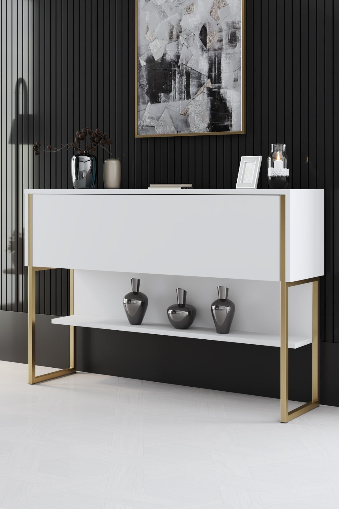 Komód Luxe - Gold, White-VASBÚTOR
