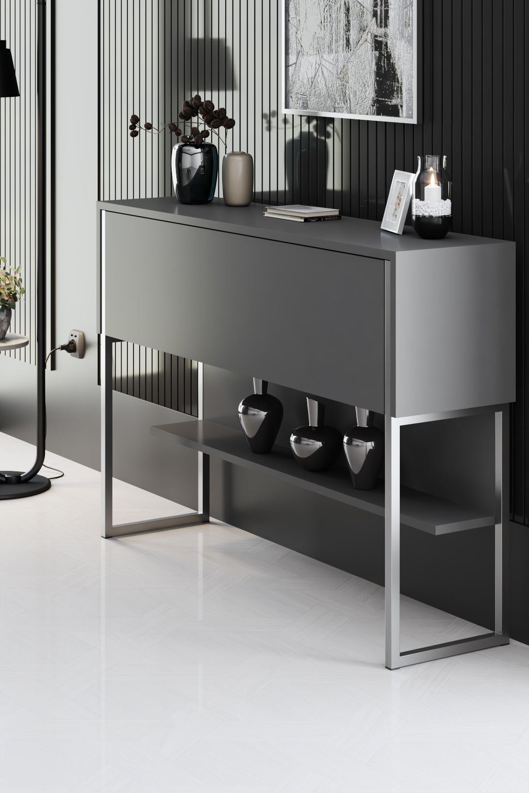 Komód Luxe - Silver, Anthracite-VASBÚTOR