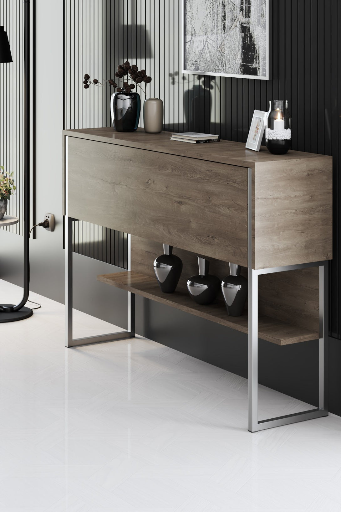 Komód Luxe - Silver, Walnut-VASBÚTOR
