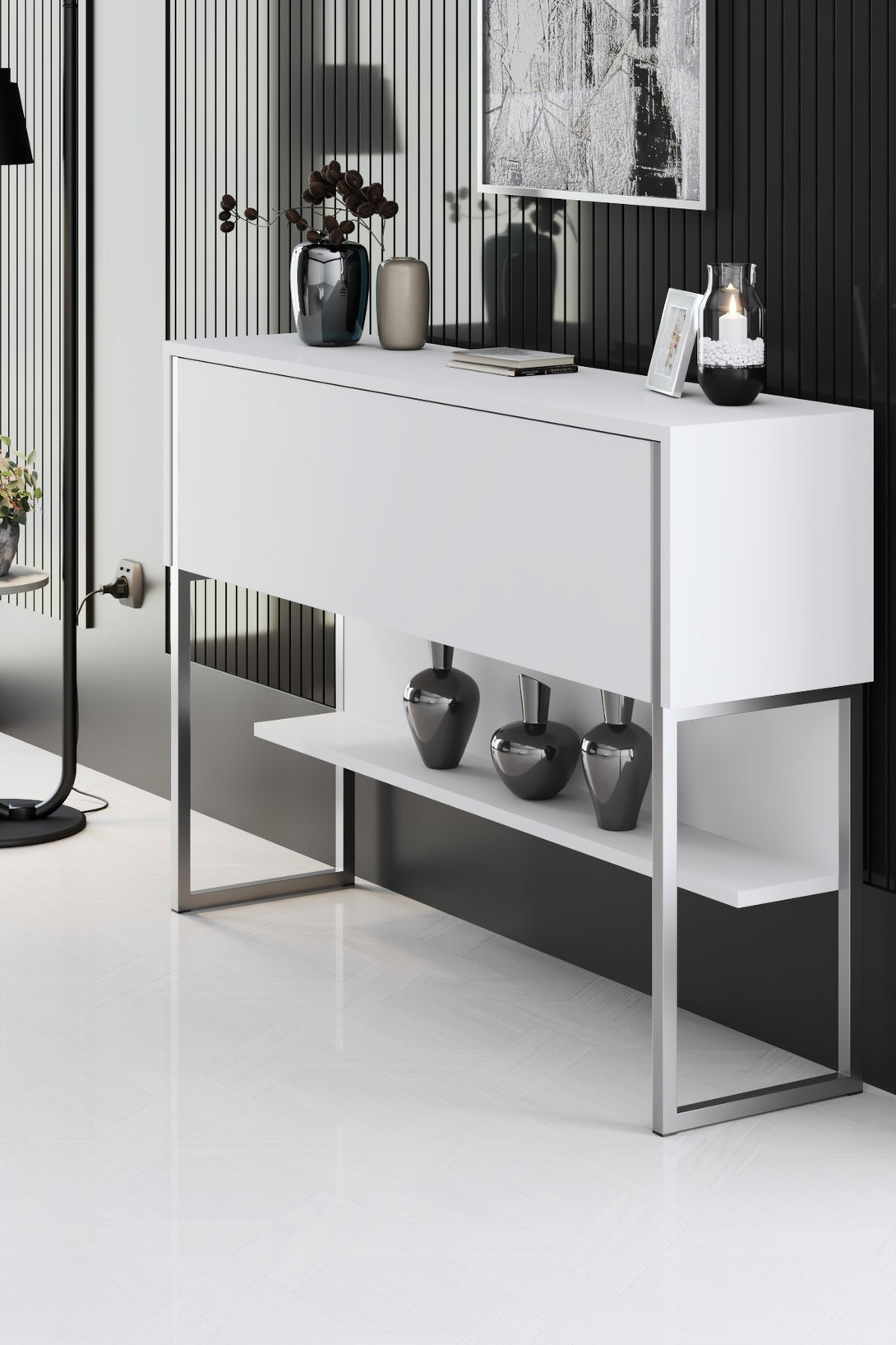 Komód Luxe - Silver, White-VASBÚTOR