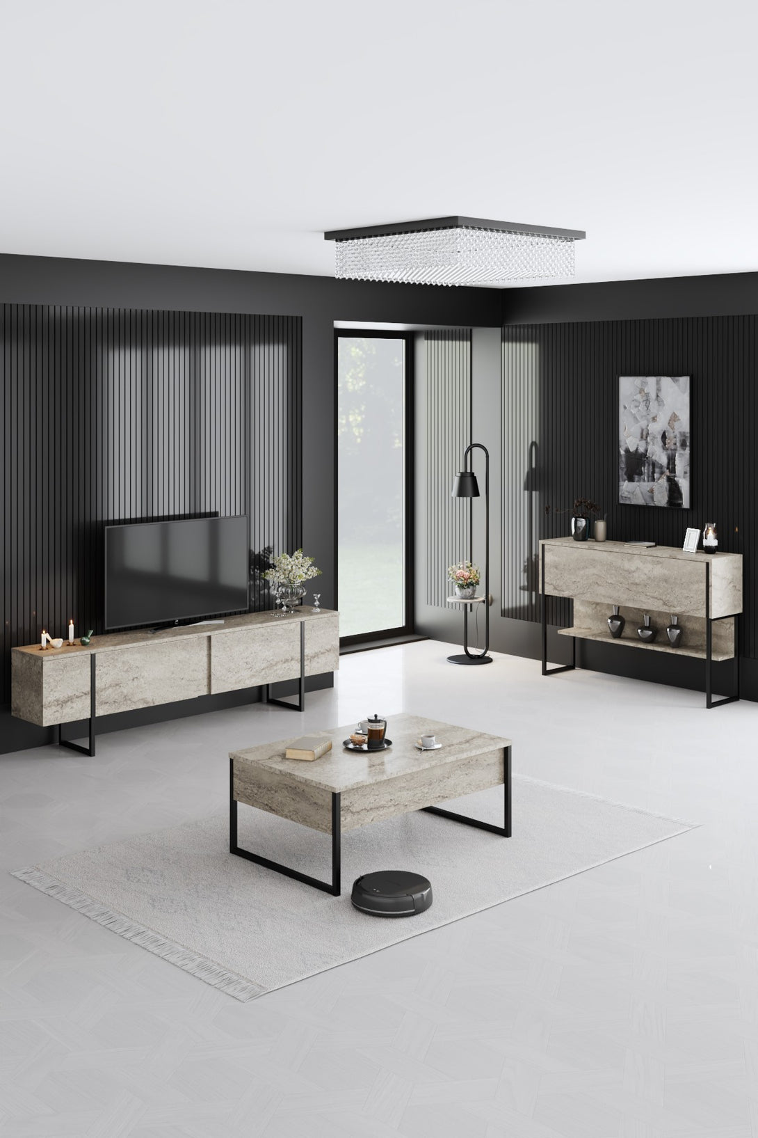 Komód Luxe - Travertine, Black-VASBÚTOR