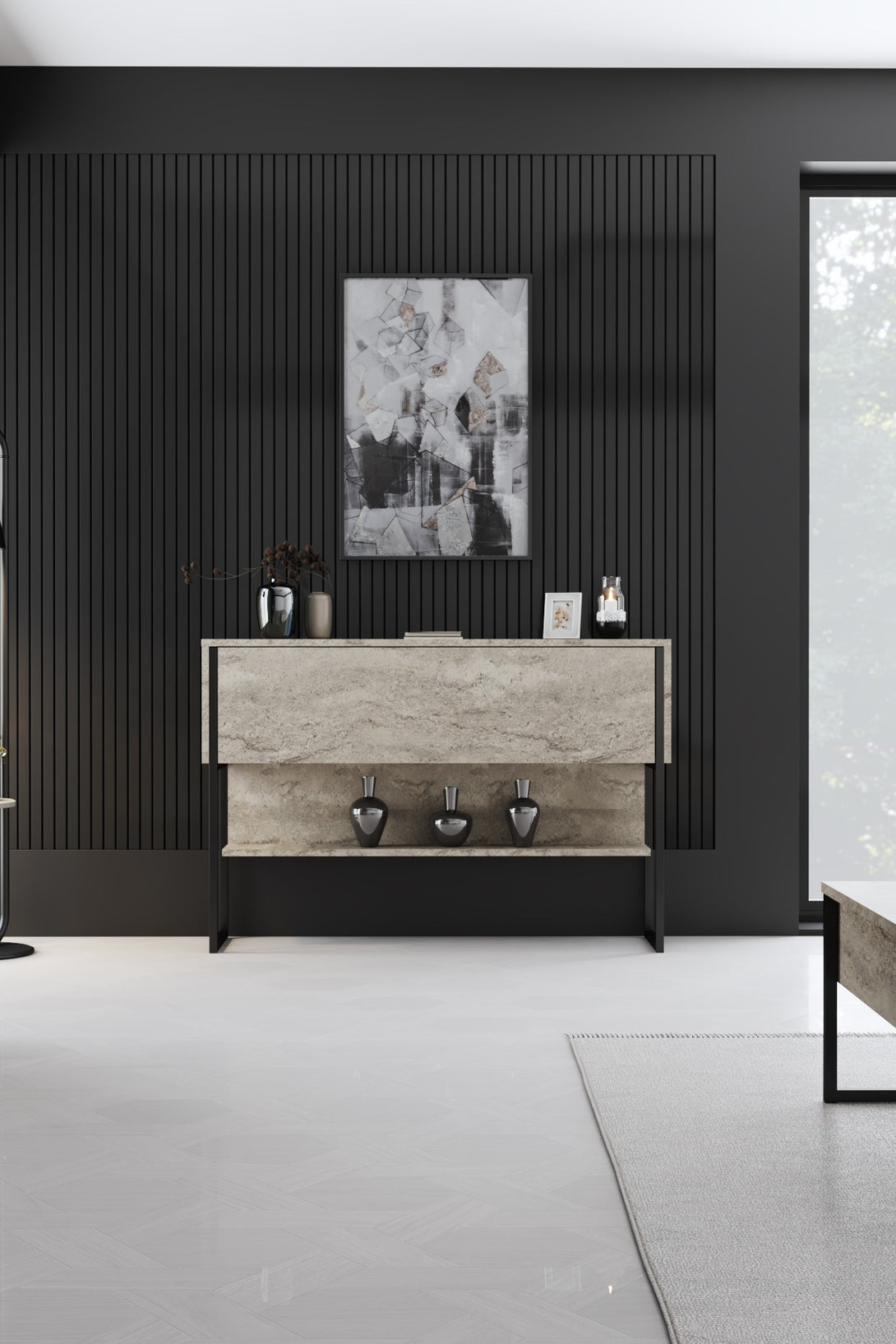 Komód Luxe - Travertine, Black-VASBÚTOR