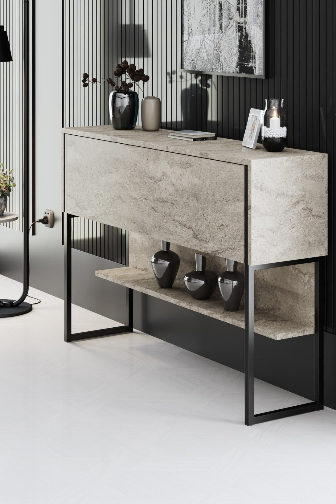 Komód Luxe - Travertine, Black-VASBÚTOR