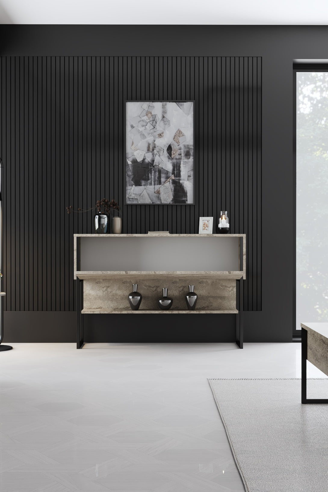 Komód Luxe - Travertine, Black-VASBÚTOR