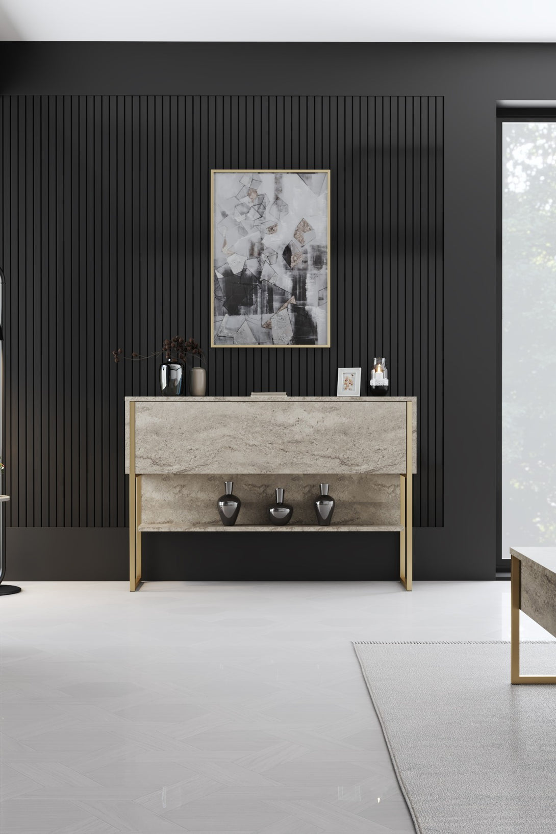 Komód Luxe - Travertine, Gold-VASBÚTOR