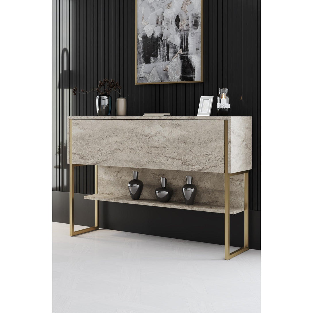 Komód Luxe - Travertine, Gold-VASBÚTOR