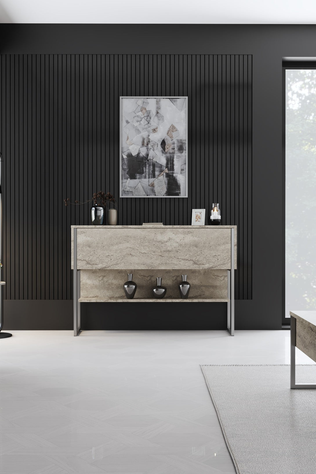 Komód Luxe - Travertine, Silver-VASBÚTOR