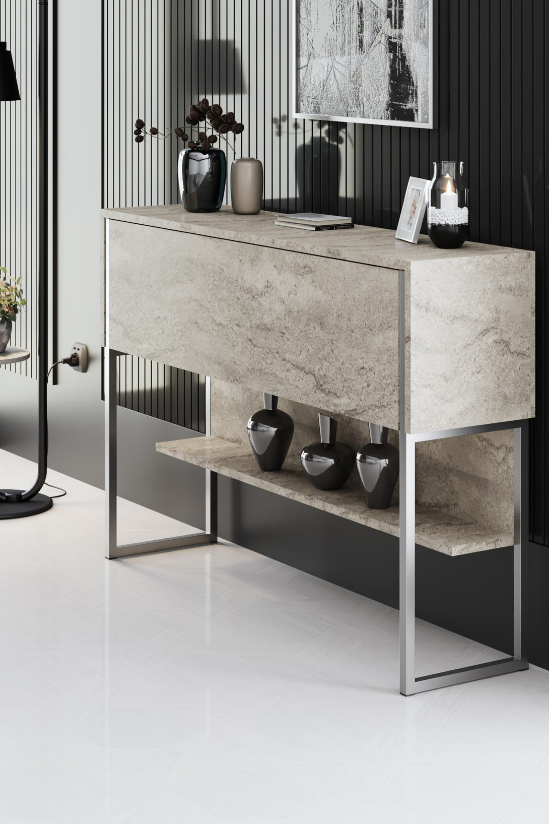 Komód Luxe - Travertine, Silver-VASBÚTOR