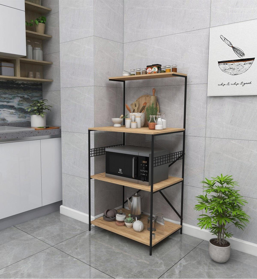 Konyhai polc Anemon 124x60x45 cm - Fekete, Pine-VASBÚTOR