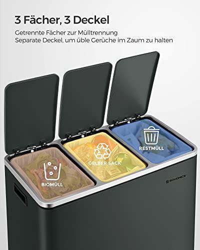 Konyhai szemetes, 3 × 18 literes szelektív hulladékgyűjtő, acél, zöldesszürke-VASBÚTOR