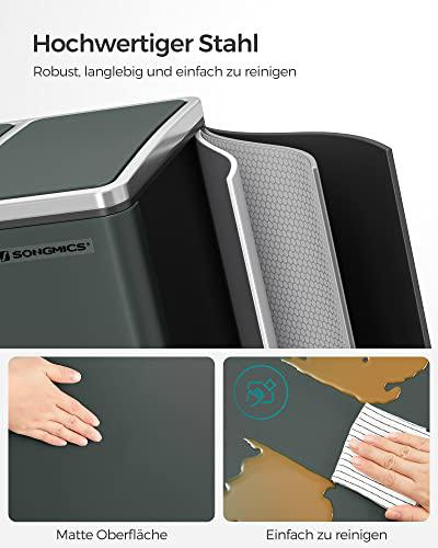 Konyhai szemetes, 3 × 18 literes szelektív hulladékgyűjtő, acél, zöldesszürke-VASBÚTOR