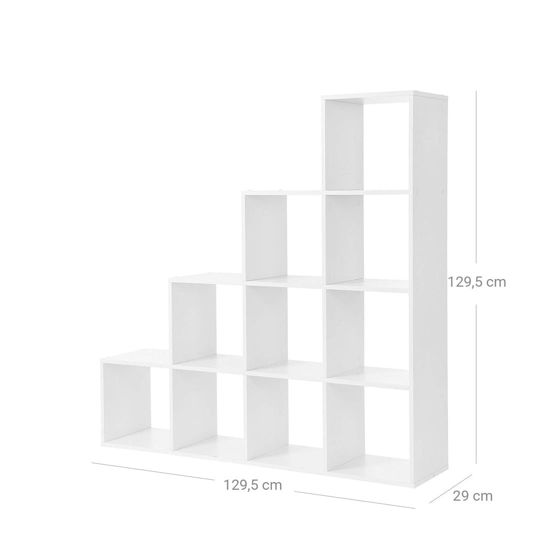 Könyvespolc, 10 kockás polc, 129,5 x 29 x 129,5 cm Fehér-VASBÚTOR