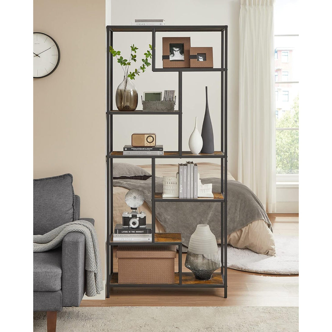 Könyvespolc, 6 szintes könyvespolc 30 x 80 x 180 cm, rusztikus barna és fekete-VASBÚTOR
