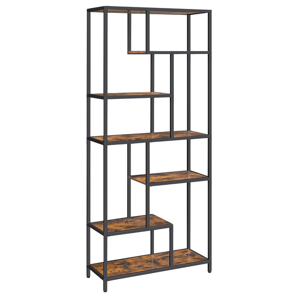 Könyvespolc, 6 szintes könyvespolc 30 x 80 x 180 cm, rusztikus barna és fekete-VASBÚTOR