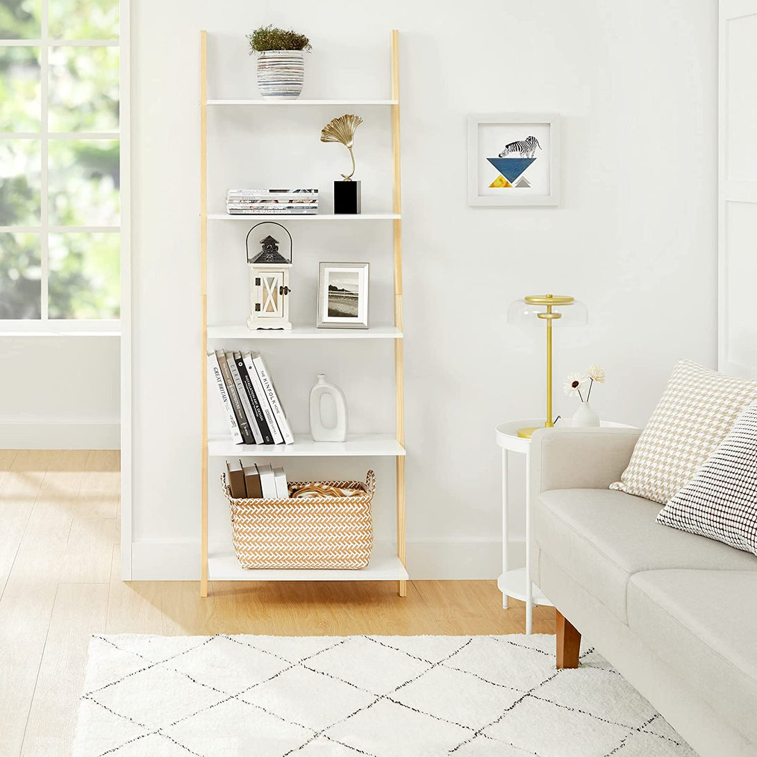 Könyvespolc állvány, 5 szintes létrapolc 60 x 171 x 35 cm, fehér-VASBÚTOR