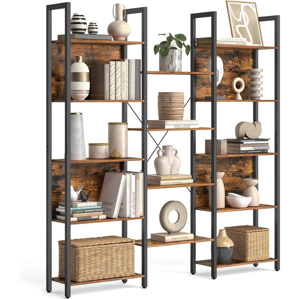 Könyvespolc létrapolc, ipari stílus, 158x24x166 cm, rusztikus barna fekete-VASBÚTOR