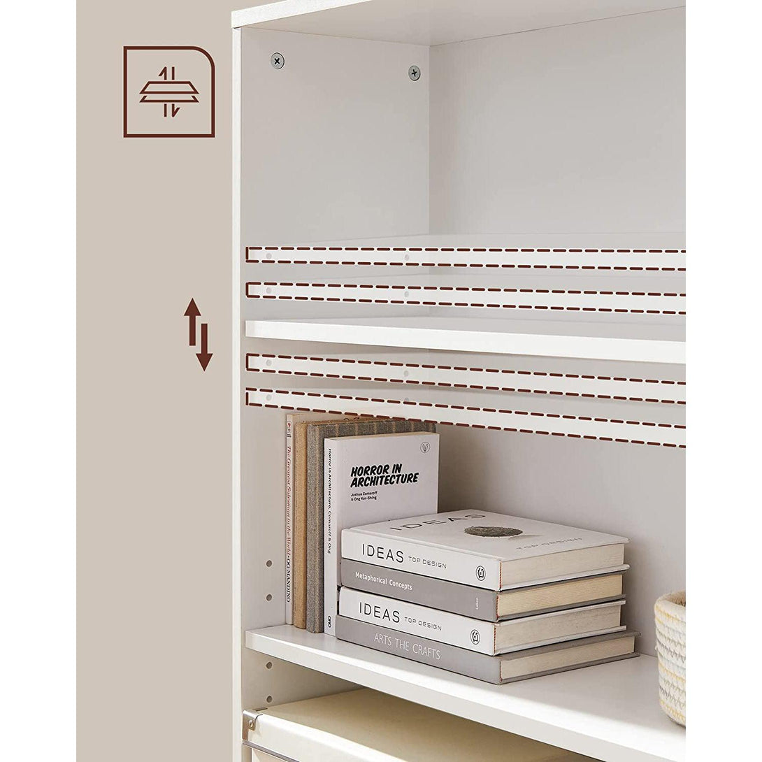 Könyvespolc, tárolószekrény állítható magasságú polcokkal, fehér-VASBÚTOR