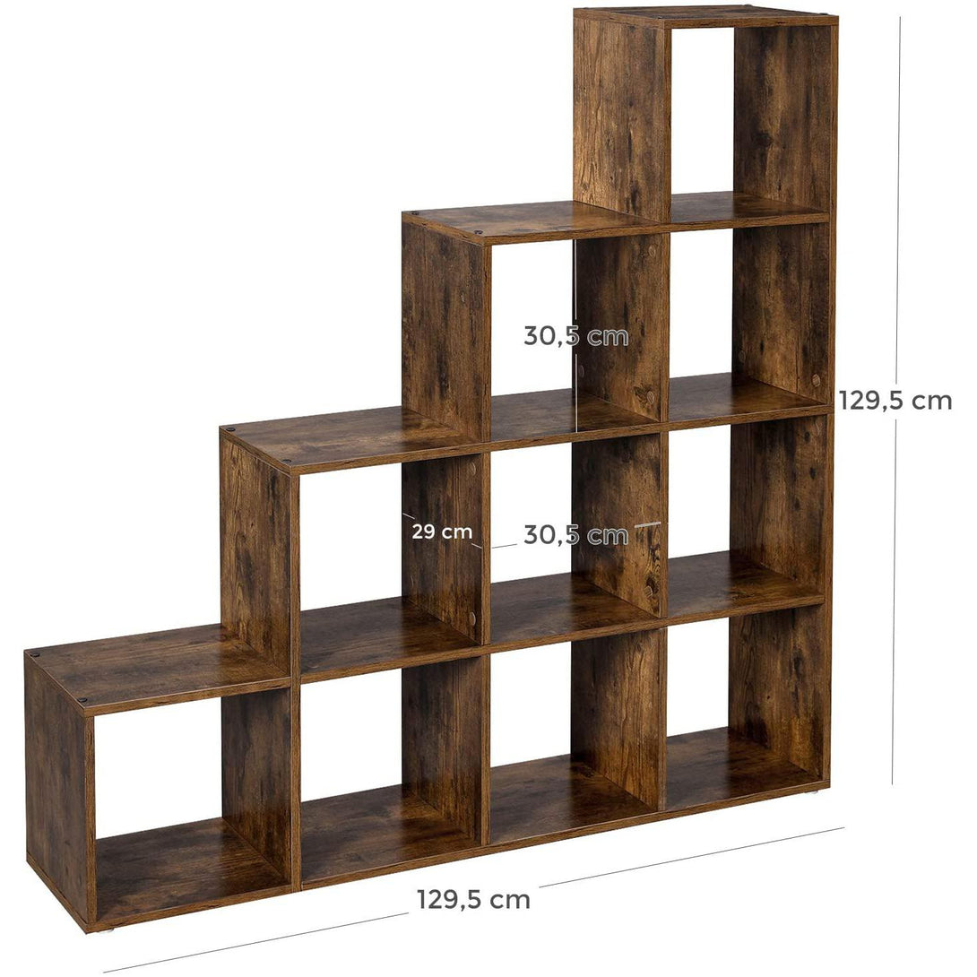 Könyvespolcok, 10 kockás tároló, 129,5 x 29 x 129,5 cm-VASBÚTOR