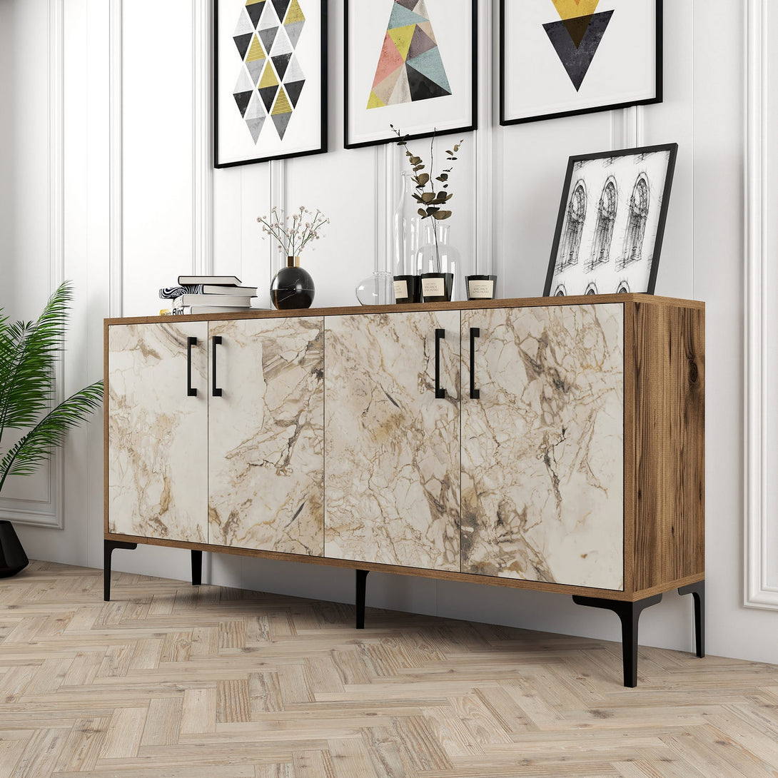 Konzolasztal Kiev 160 - Diós, Fehér Marble-VASBÚTOR