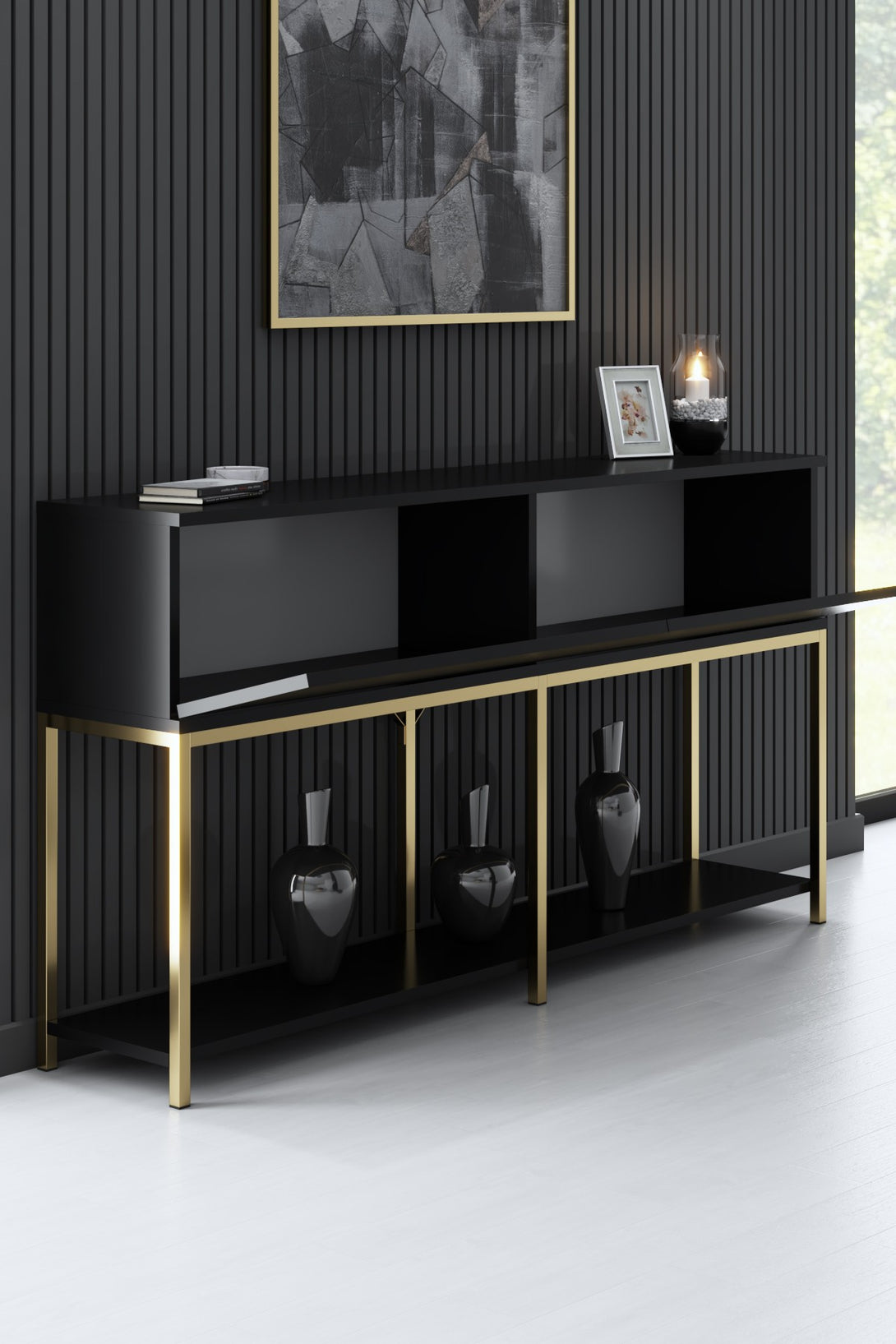 Konzolasztal Lord - Black, Gold-VASBÚTOR