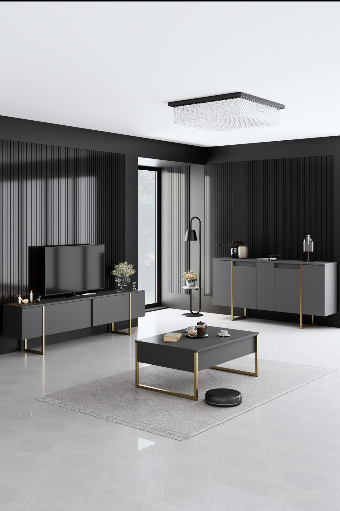 Konzolasztal Luxe - Anthracite, Gold-VASBÚTOR