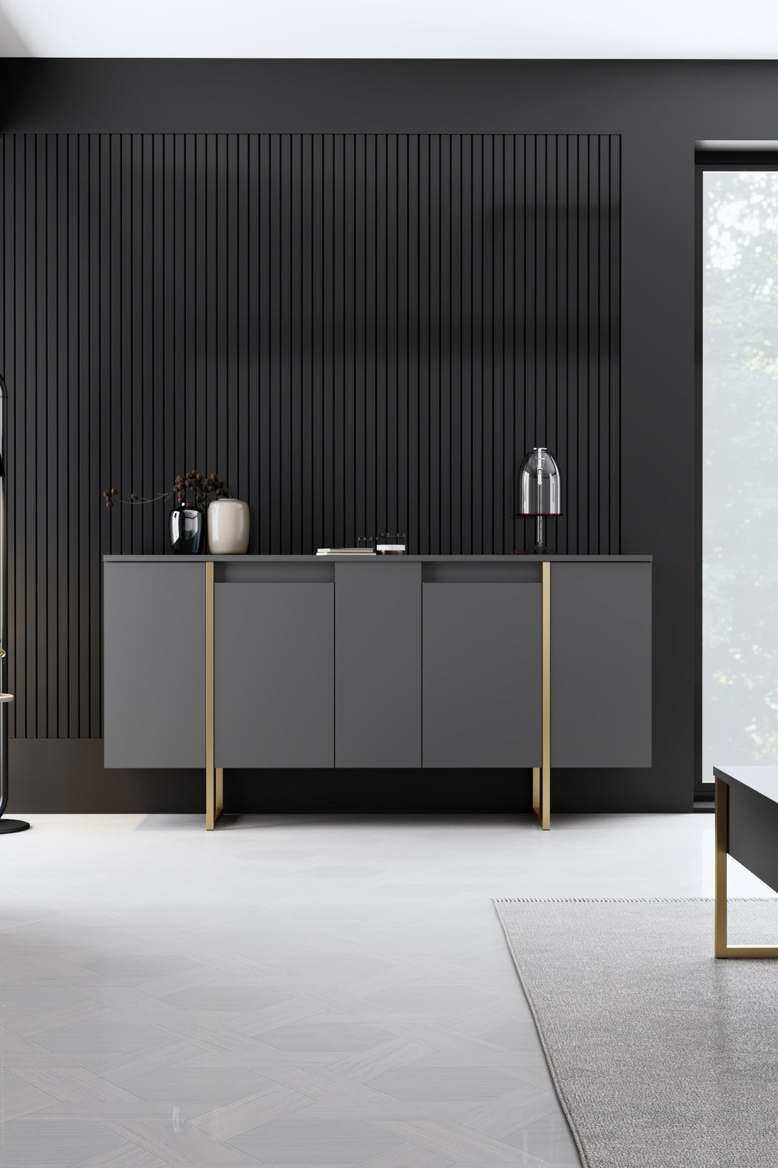 Konzolasztal Luxe - Anthracite, Gold-VASBÚTOR