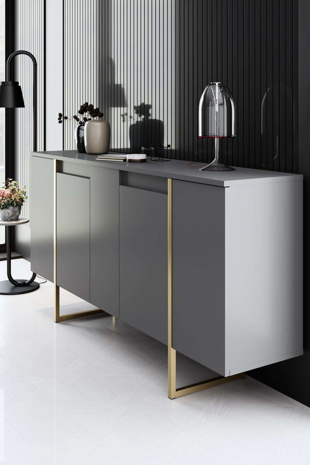 Konzolasztal Luxe - Anthracite, Gold-VASBÚTOR