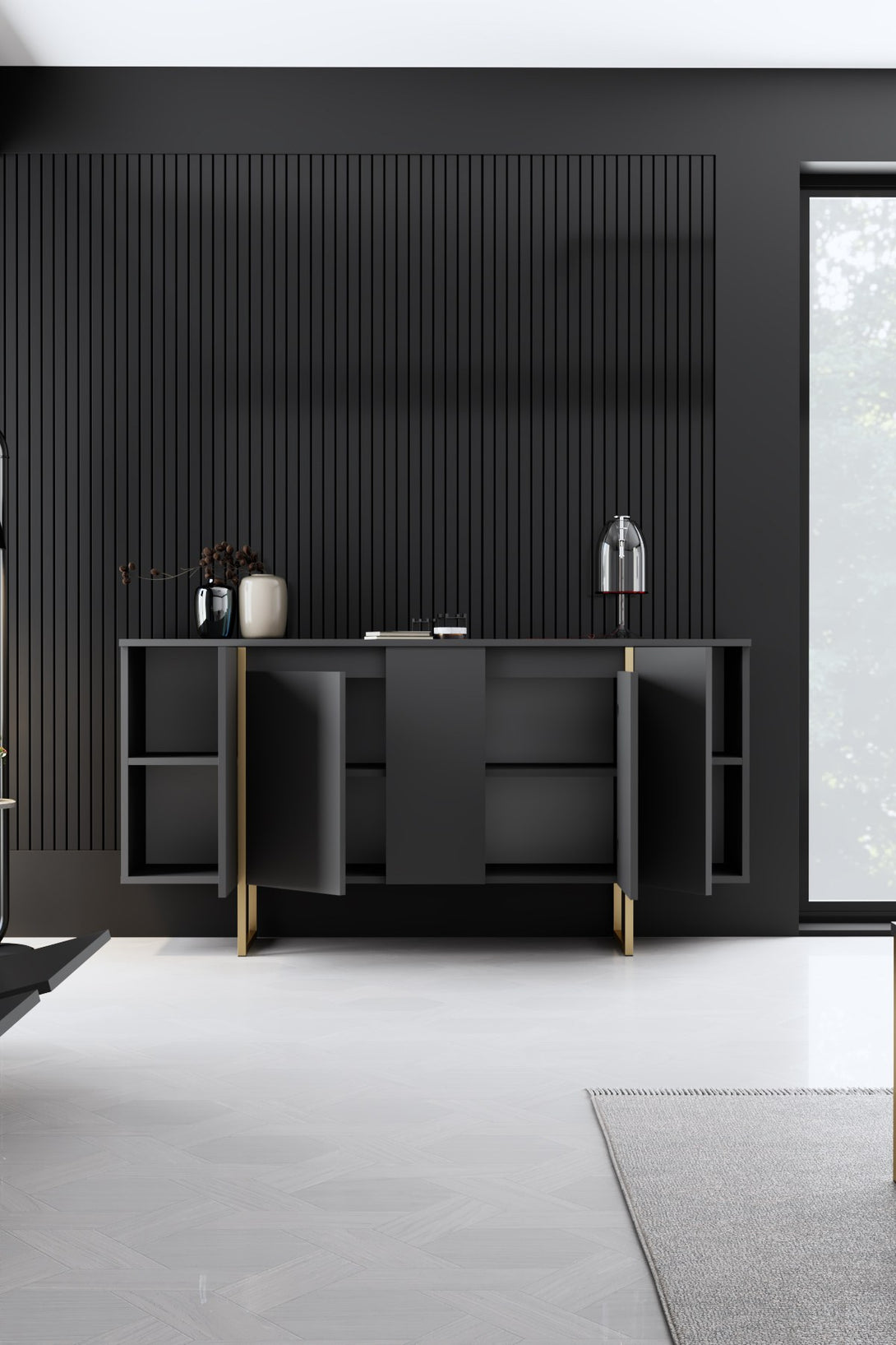 Konzolasztal Luxe - Anthracite, Gold-VASBÚTOR