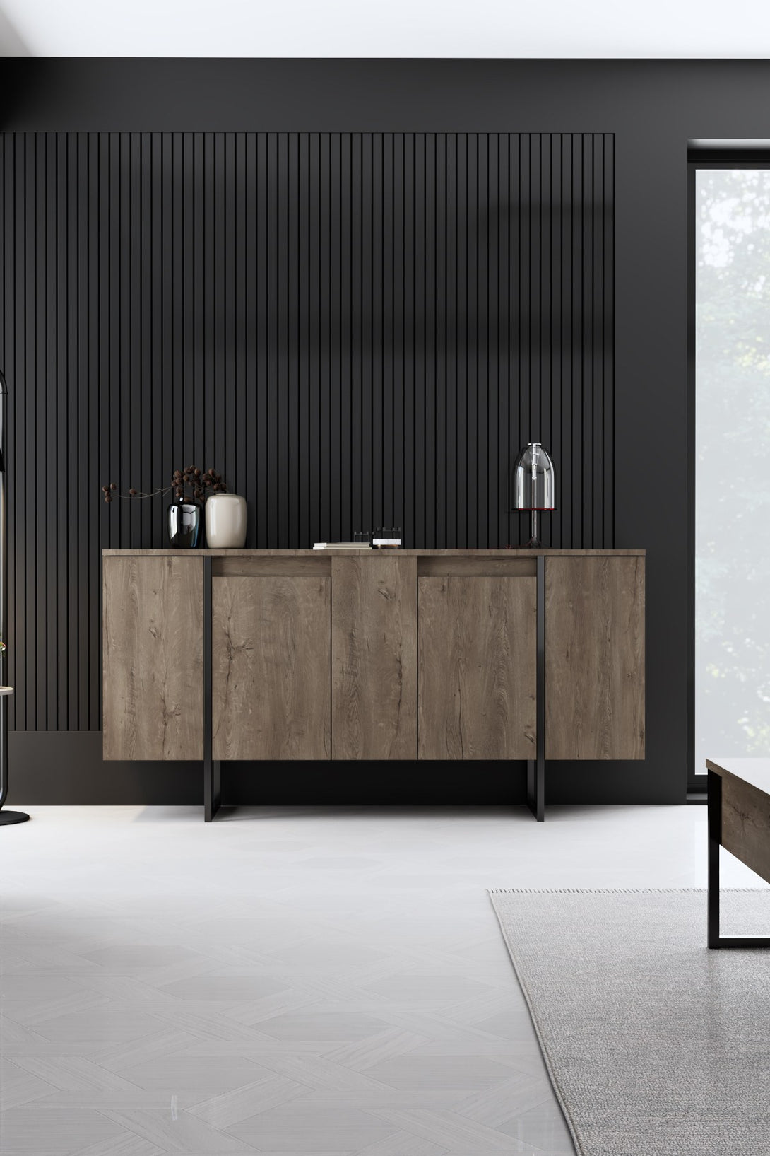 Konzolasztal Luxe - Walnut, Black-VASBÚTOR