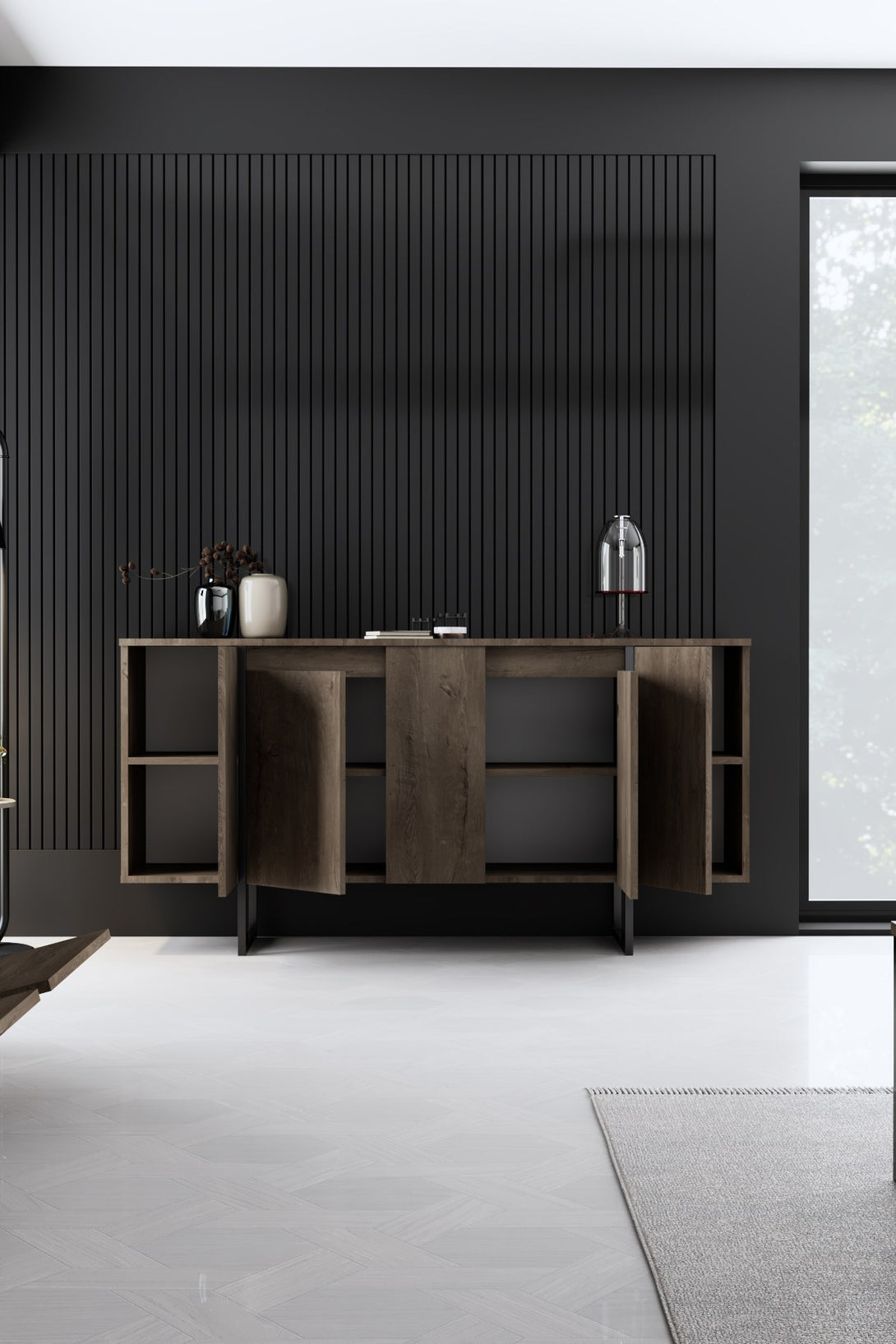 Konzolasztal Luxe - Walnut, Black-VASBÚTOR