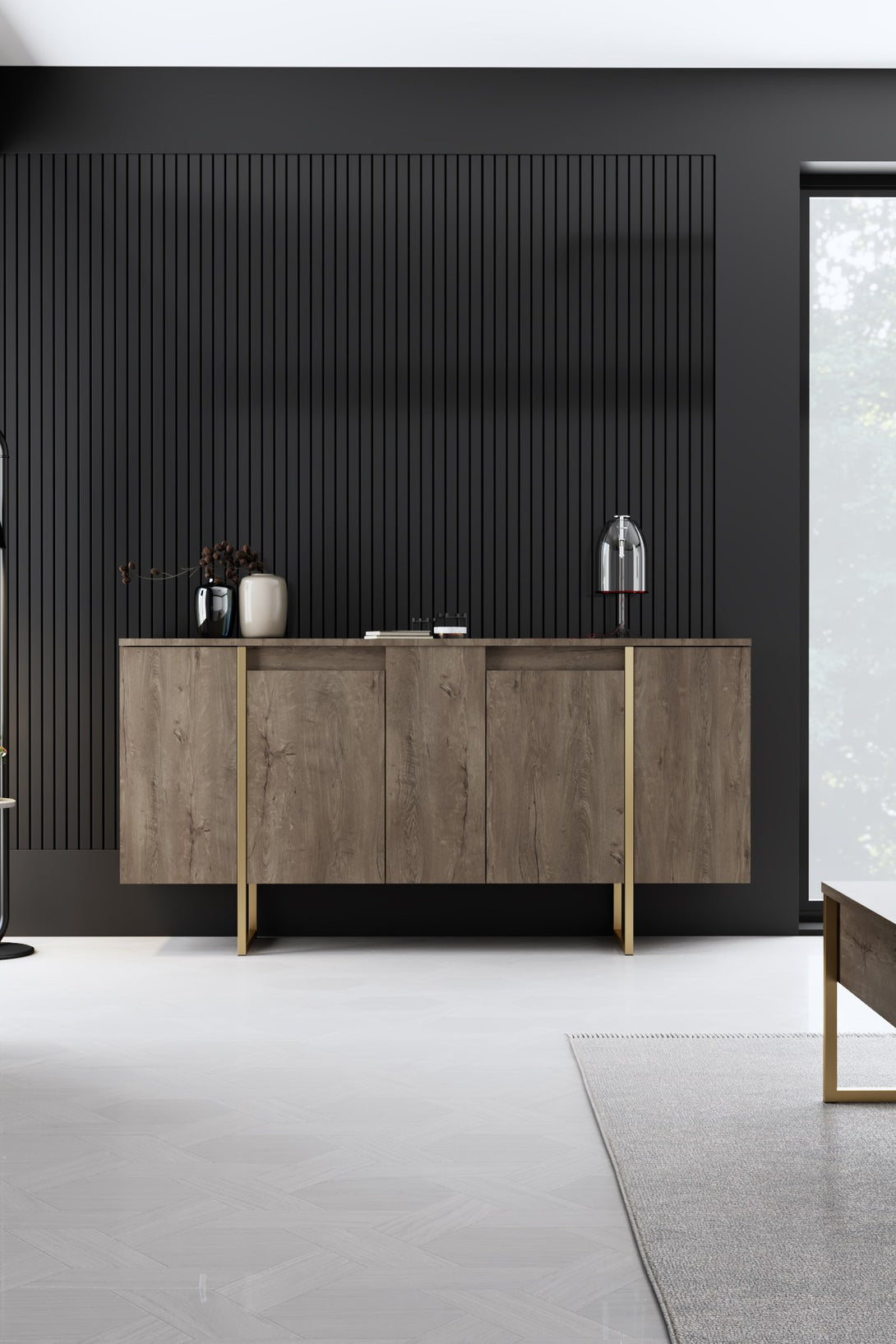 Konzolasztal Luxe - Walnut, Gold-VASBÚTOR