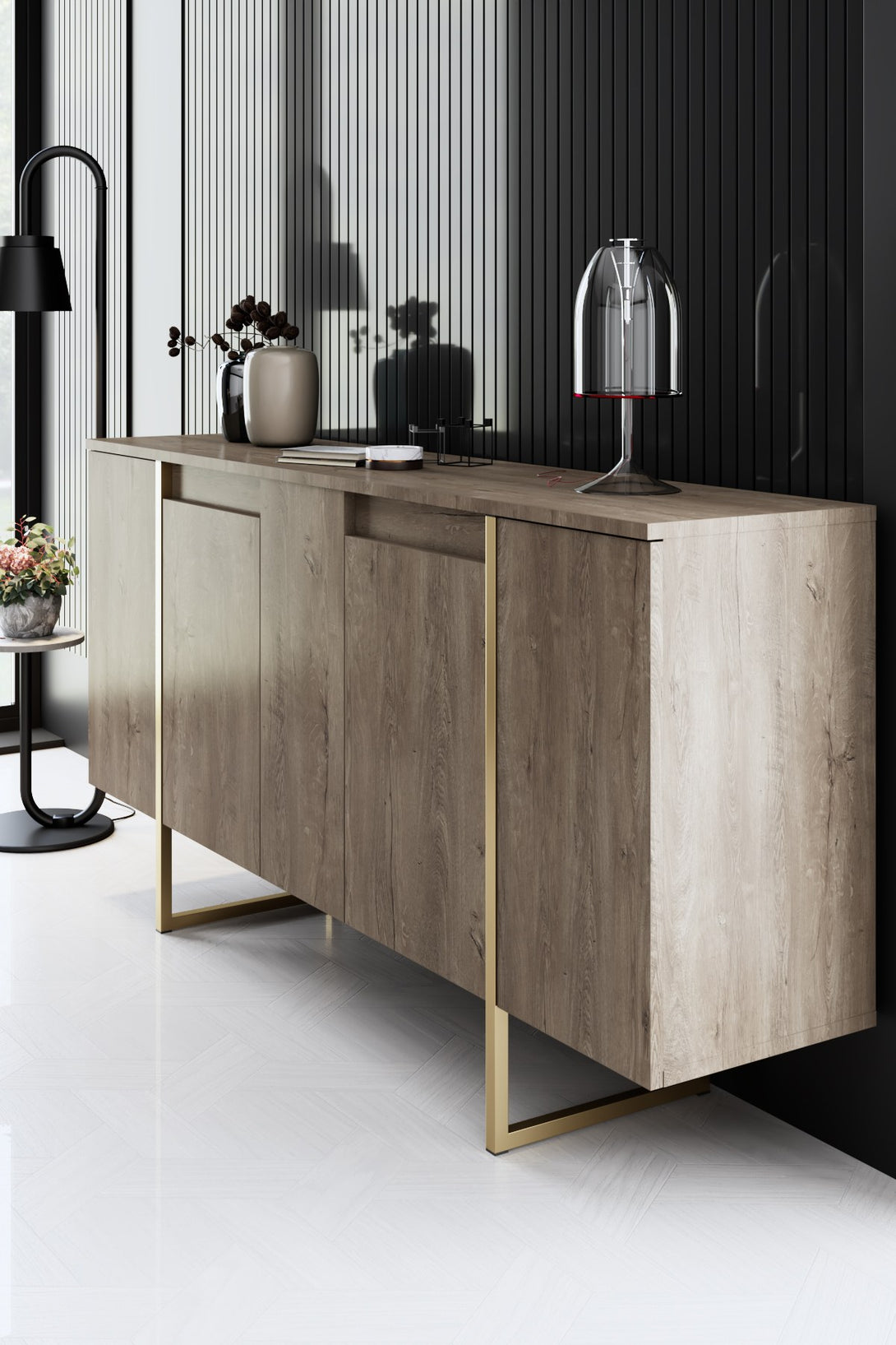 Konzolasztal Luxe - Walnut, Gold-VASBÚTOR