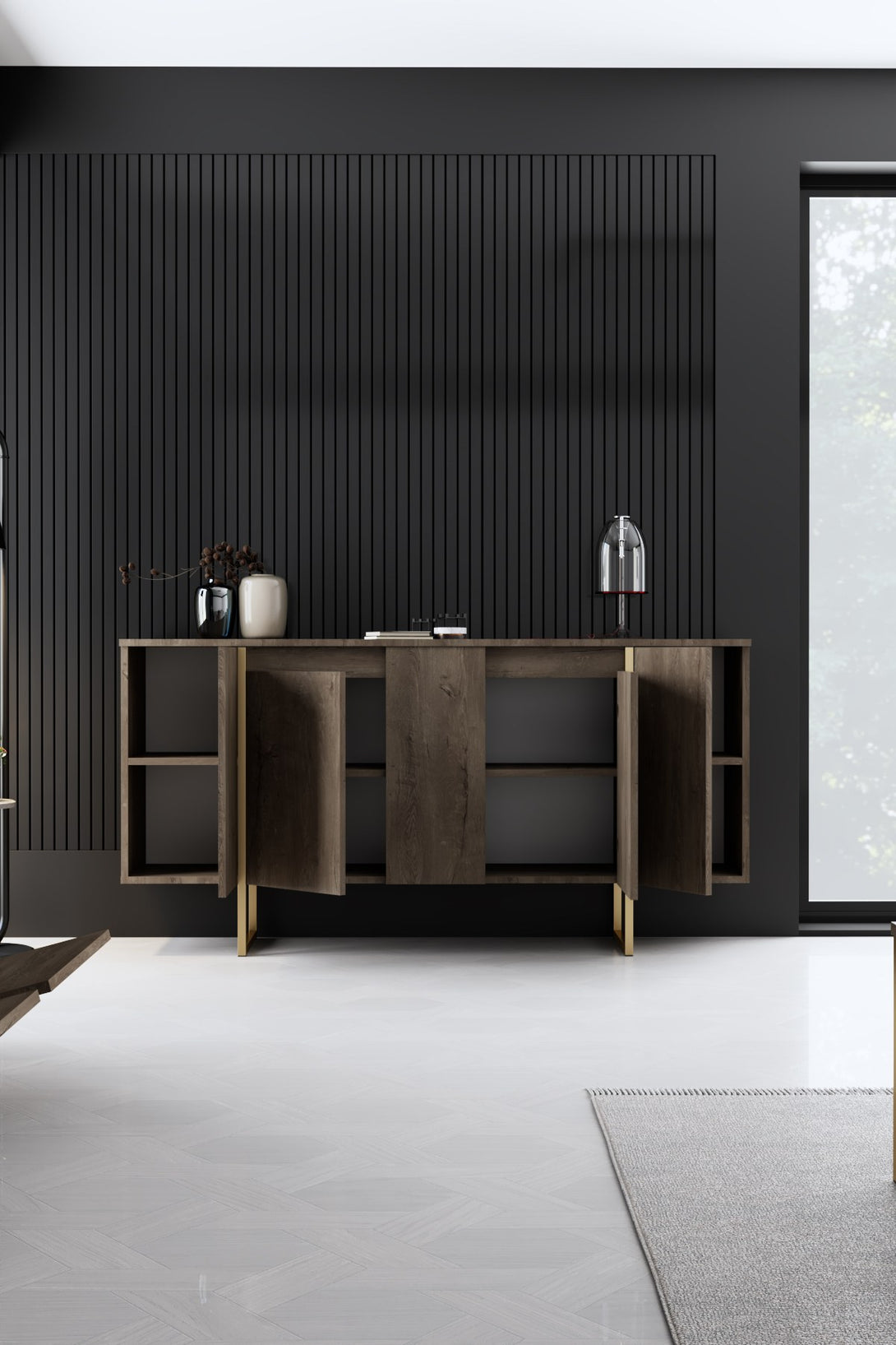 Konzolasztal Luxe - Walnut, Gold-VASBÚTOR