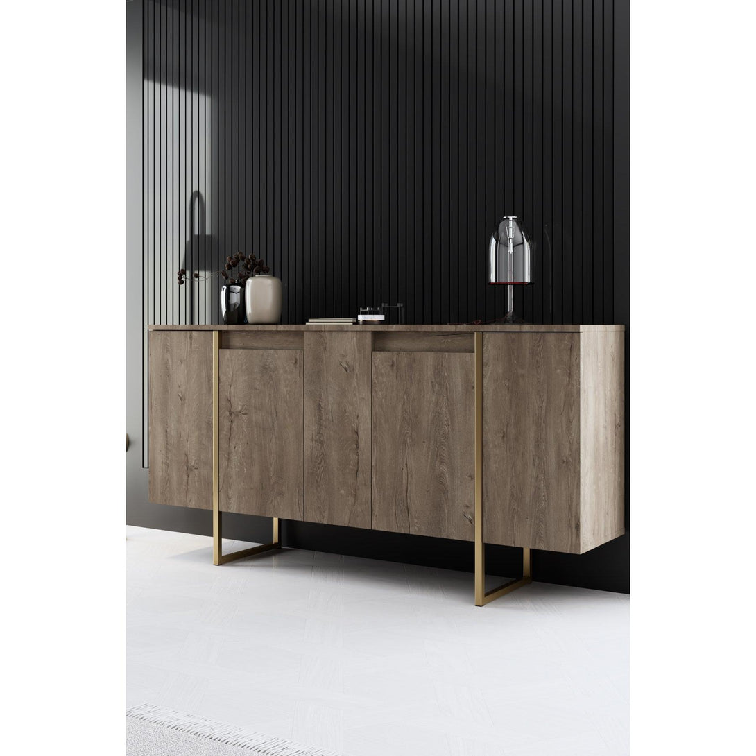 Konzolasztal Luxe - Walnut, Gold-VASBÚTOR