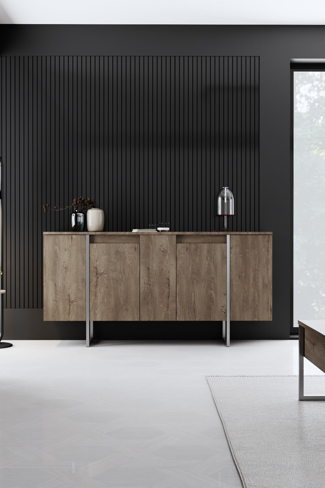 Konzolasztal Luxe - Walnut, Silver-VASBÚTOR